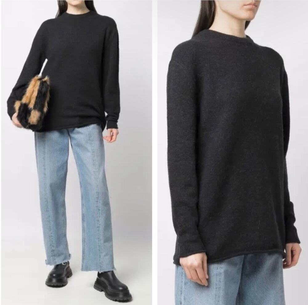 Rag & Bone Elsa Alpaca Wool Relaxed Fisherman Knit Charcoal Sweater Size Small